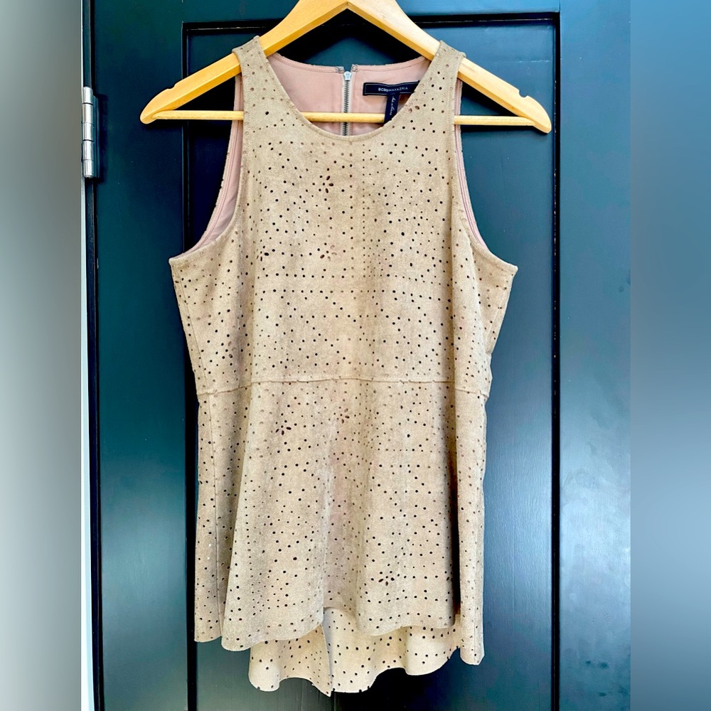 BCBG MAX AZRIA faux suede perforated sleeveless top.